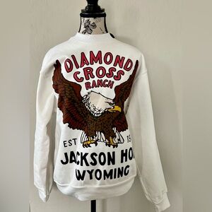 Free People White Sweatshirt Diamond Cross Ranch Jackson Hole, WY  Eagle Graphic